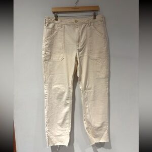 Anthropologie Women's Carpenter Herringbone off White Crop Pants